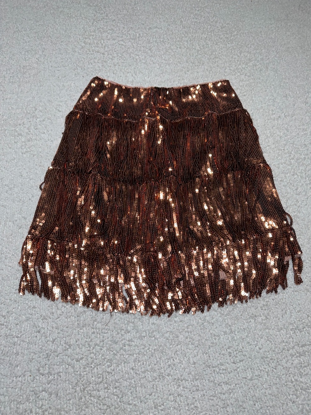 Anthropologie Copper Sequin Fringe Mini Skirt